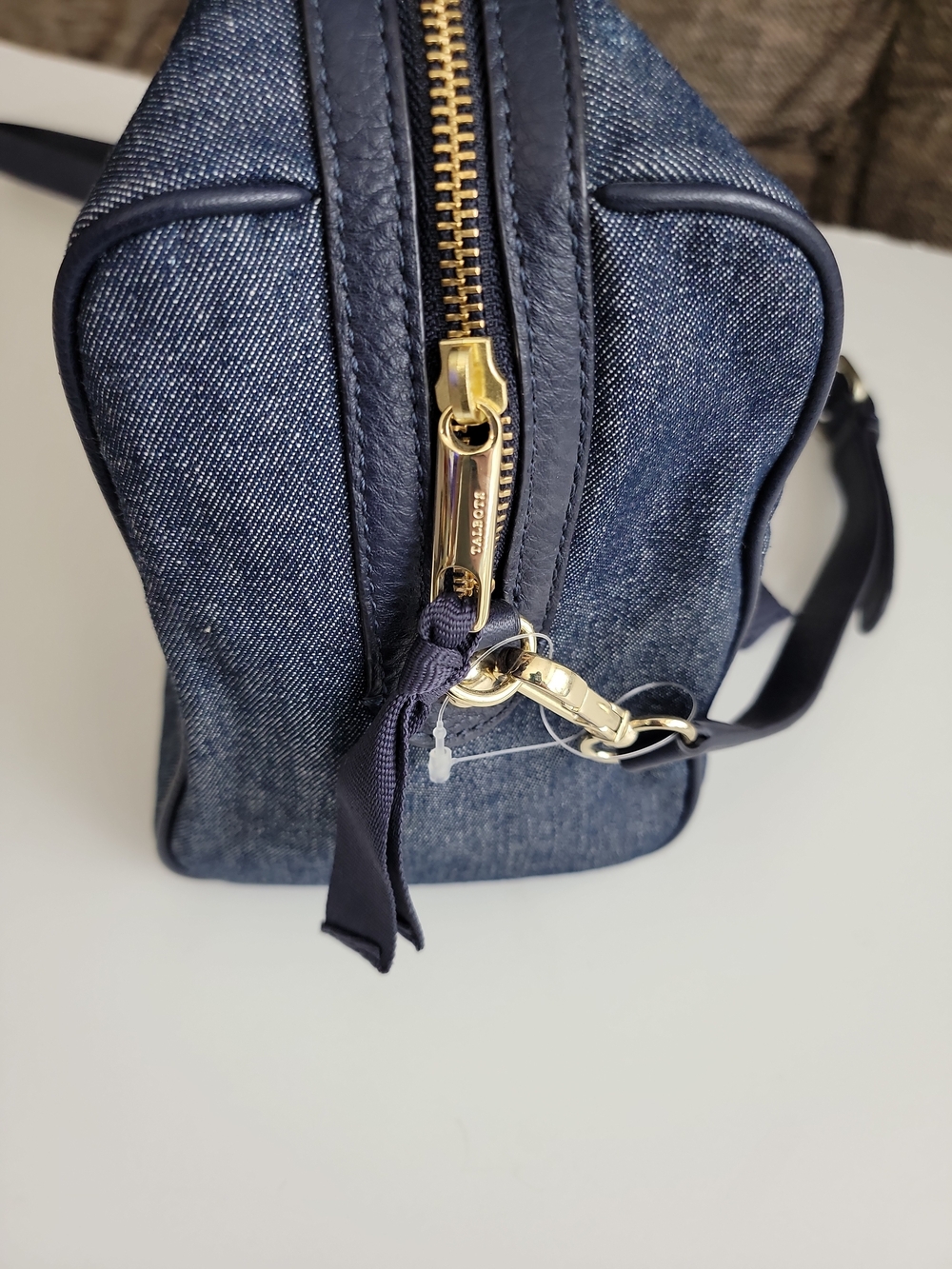 Talbots Navy Denim Satchel with Gold Hardware - Picture 6 of 12